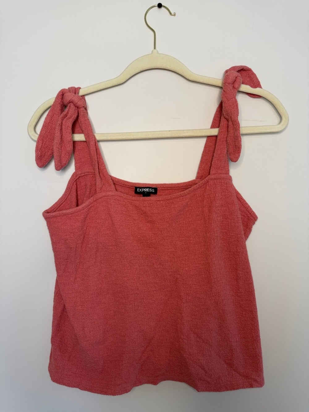 Express Coral Tie-Strap Textured Crop Top - 100% cotton